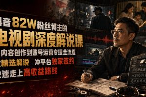 抖音82W粉丝博主的电视剧深度解说课，从内容创作到账号运营变现全流程…
