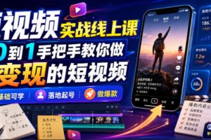 短视频实战线上课，从0到1手把手教你做能变现的短视频，零基础可学，落…