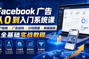 Facebook广告新手从0到入门系统课|开户指南?广告结构?计划搭建?数据指…