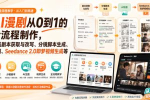 AI漫剧从0到1的全流程制作,覆盖剧本获取与改写、分镜脚本生成、角色场…