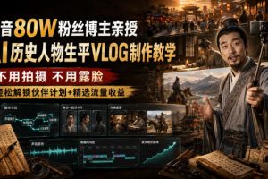 抖音80W粉丝博主的AI历史人物生平VLOG教学，不用拍摄不用露脸，AI帮你…