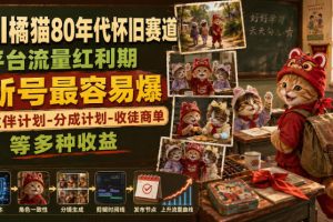 AI橘猫80年代怀旧赛道，平台流量红利期，新号最容易爆，伙伴计划-分成…