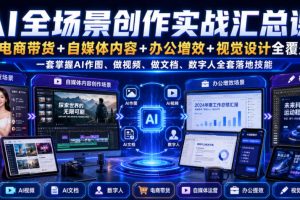 AI全场景创作实战汇总课｜电商带货+自媒体内容+办公增效+视觉设计全覆…