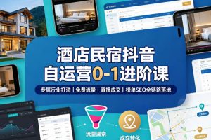 酒店民宿抖音自运营0-1进阶课｜专属行业打法、免费流量+直播成交+榜单…