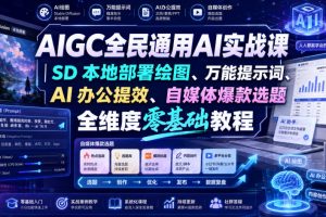 AIGC全民通用AI实战课｜SD本地部署绘图、万能提示词、AI办公提效、自媒…