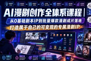 AI漫剧创作全体系课程｜从0基础剧本IP到批量爆款漫剧成片落地，打造属…