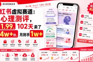 小红书虚拟赛道：做心理测评，一单1.99，102天卖了2.4w+份，月到手1w+…