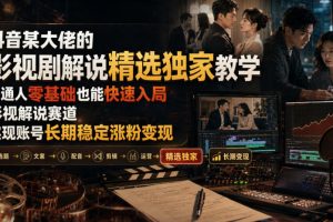 抖音某大佬的影视剧解说精选独家教学，普通人零基础也能快速入局影视解…