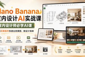 Nano Banana室内设计AI实战课,室内设计师必学AI课,用无限画布快速出…
