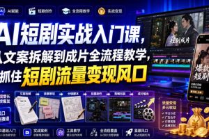 AI短剧实战入门课，从文案拆解到成片全流程教学，抓住短剧流量变现风口…