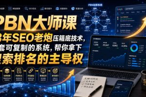 PBN大师课13年SEO老炮压箱底技术，一套可复制的系统，帮你拿下搜索排名…