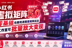 小红书虚拟矩阵5.0重磅技术，零基础也能吃透整套矩阵玩法，工作室可批…