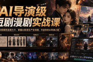AI导演级短剧漫剧实战课，从单条视频到连续大片，掌握AI影视生产全流程…
