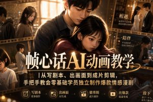 帧心话AI动画教学｜从写剧本、出画面到成片剪辑，手把手教会零基础学员…