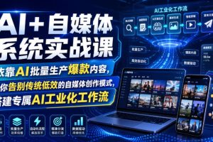 AI+自媒体系统实战课,依靠AI批量生产爆款内容,带你告别传统低效的自…
