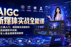 AIGC新媒体实战全能课｜AI工具入门、短视频全流程制作、主流绘图软件实…