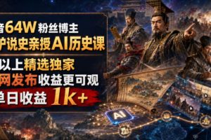 抖音64W粉丝博主大驴说史亲授AI历史课,可以上精选独家,全网发布收益…