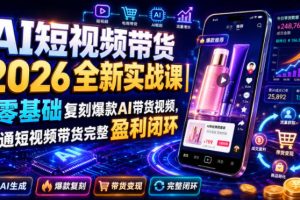 AI短视频带货2026全新实战课｜零基础复刻爆款AI带货视频，跑通短视频带…