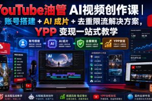 YouTube油管AI视频创作课|账号搭建+AI成片+去重限流解决方案,YPP变现…