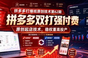 拼多多打爆班原创技术第62期，拼多多双打强付费，原创起店技术，稳权重…