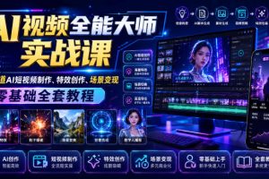 AI视频全能大师实战课｜全赛道AI短视频制作、特效创作、场景变现零基础…