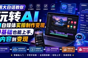 用大白话教你玩转AI，AI自媒体实操制作变现，0基础也能上手，从内容到…