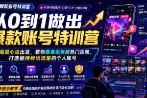 从0到1做出爆款账号特训营,从底层心法出发,教你像素级拆解热门视频,…