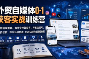 外贸自媒体0-1获客实战训练营|谷歌精准搜客、海外全社媒获客、开发信…