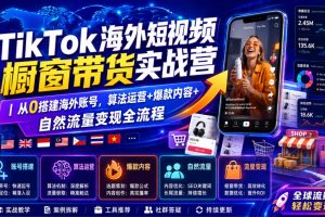 TikTok海外短视频橱窗带货实战营｜从0搭建海外账号，算法运营+爆款内容…