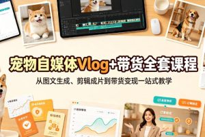 宠物自媒体Vlog+带货全套课程｜从图文生成、剪辑成片到带货变现一站式…