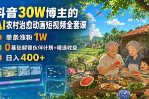 抖音30W博主的AI农村治愈动画短视频全套课|单条涨粉1W,0基础解锁伙伴…