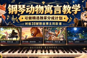 钢琴动物寓言教学，可做精选独家分成计划，对标35W粉丝博主同款课