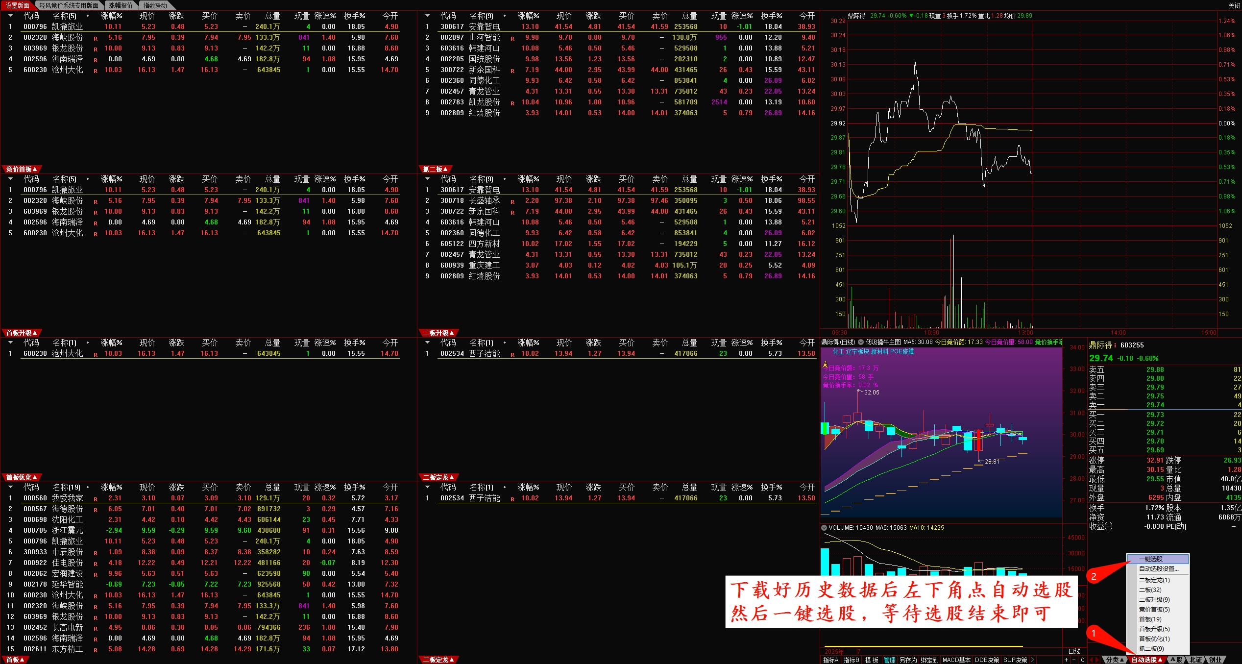 【指标】通达信【首板二板一键选股系统】集合竞价抓首板二板连板一进二…