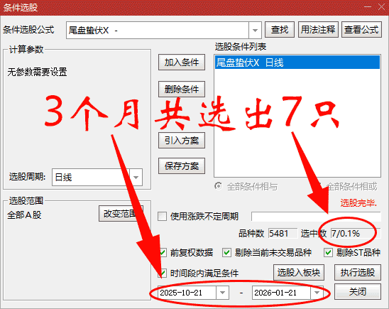 金钻指标通达信【尾盘蛰伏】主副图选股 缩量回调双阶段末期的静默启动…