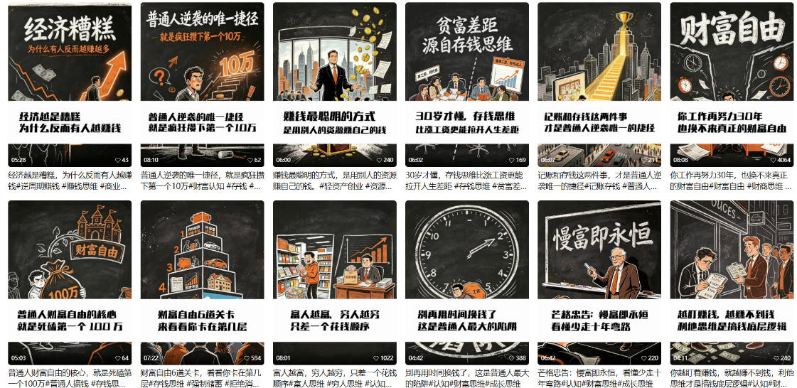 【AI书单】财富书籍图文解读玩法,一键直出,几十条视频,跑出1000单,…