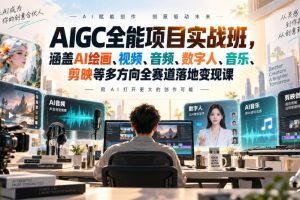 AIGC全能项目实战班，涵盖AI绘画、视频、音频、数字人、音乐、剪映等多…