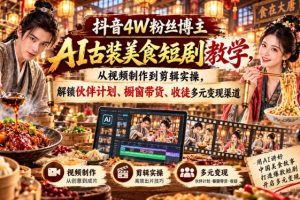 抖音4W粉丝博主AI古装美食短剧教学,从视频制作到剪辑实操,解锁伙伴计…