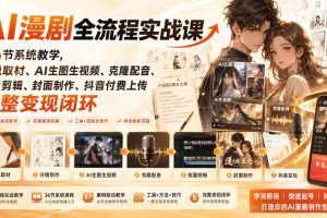 AI漫剧全流程实战课|36节系统教学,小说取材、AI生图生视频、克隆配音…