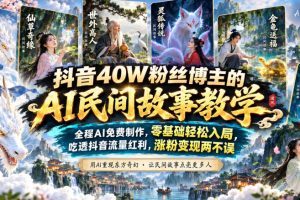 抖音40W粉丝博主的AI民间故事教学，全程AI免费制作，零基础轻松入局，…