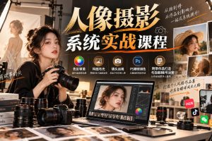 人像摄影系统实战课程，色彩审美、构图布光、镜头运用、PS精修调色，附…
