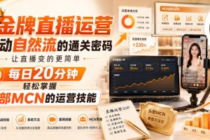 金牌直播运营撬动自然流的通关密码，让直播变的更简单，每日20分钟，轻…