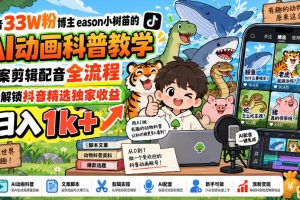 抖音33W粉博主eason小树苗的AI动画科普教学,文案剪辑配音全流程,轻松…