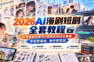 2026AI漫剧短剧全套教程，从零基础启蒙到S级精品实战全覆盖，学会即落…