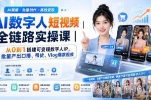 AI数字人短视频全链路实操课｜从0到1搭建可变现数字人IP，批量产出口播…