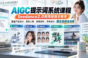 AIGC提示词系统课程，Seedance2.0商用级指令教学，覆盖产品设计、真实…
