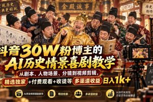 抖音30W粉博主的AI历史情景喜剧教学，从剧本、人物场景、分镜到视频剪…