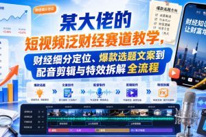 某大佬的短视频泛财经赛道教学，财经细分定位、爆款选题文案到配音剪辑…