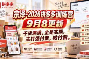 宗泽-2026拼多多训练营9月8更新，干货满满，全是实操，主打强付费，微…