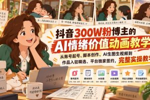 抖音300W粉博主的AI情绪价值动画教学，从账号起号、脚本创作、AI生图生…