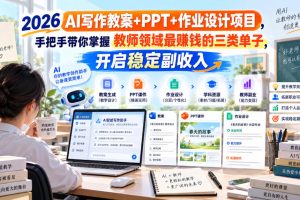 2026 AI写作教案+PPT+作业设计项目,手把手带你掌握教师领域最賺钱的三…